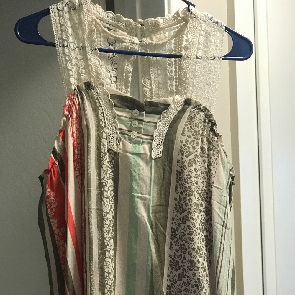 CAbi Striped Lace Tank Size M